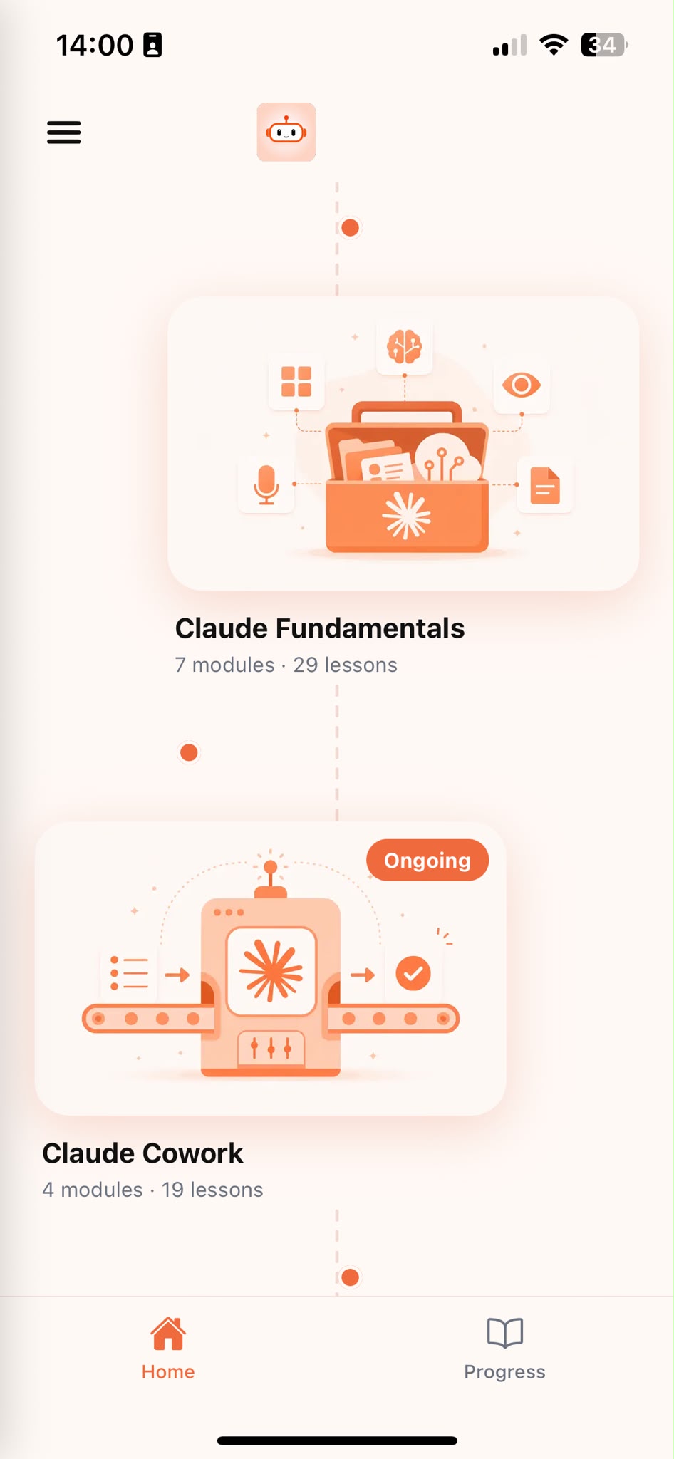 Browse Courses screen in the Claude Tutorial app