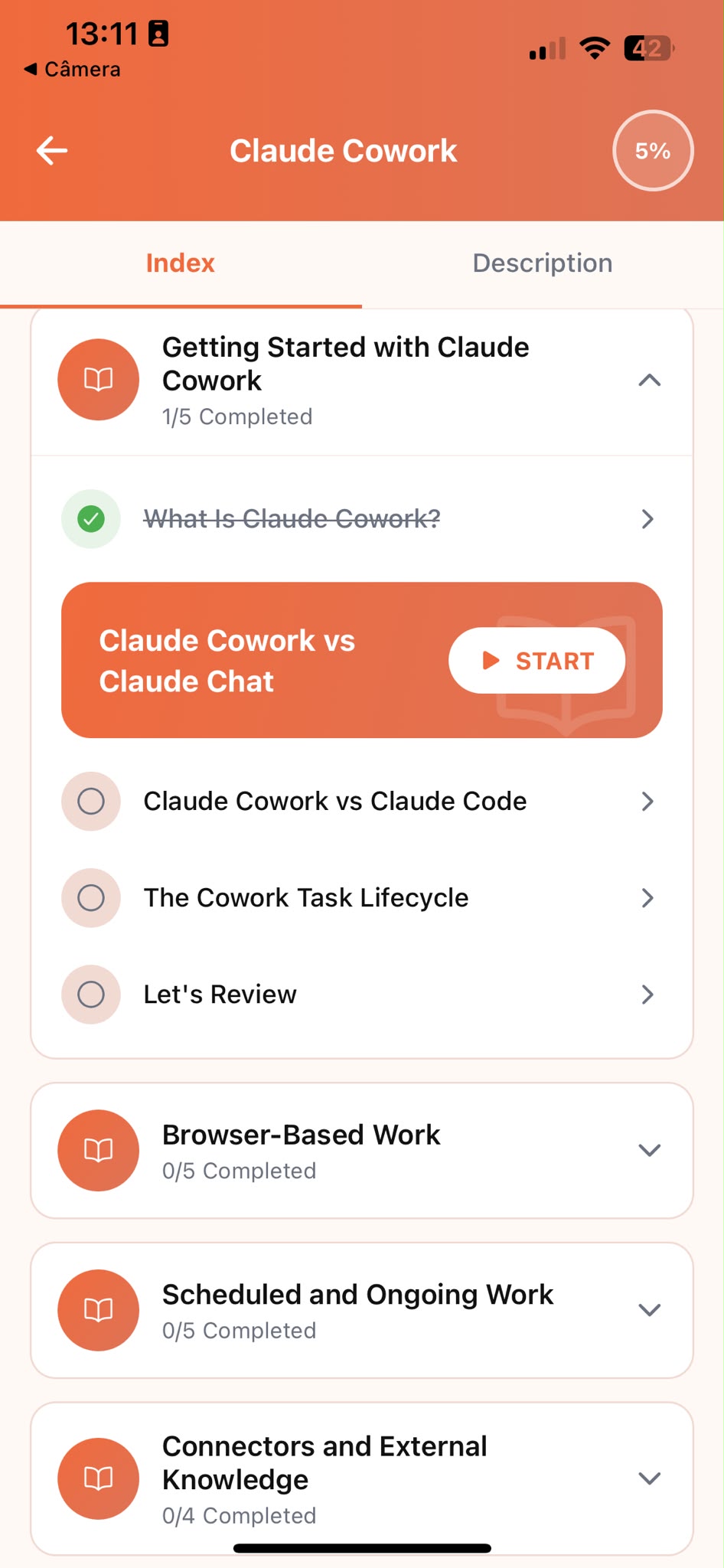 Progress screen in the Claude Tutorial app