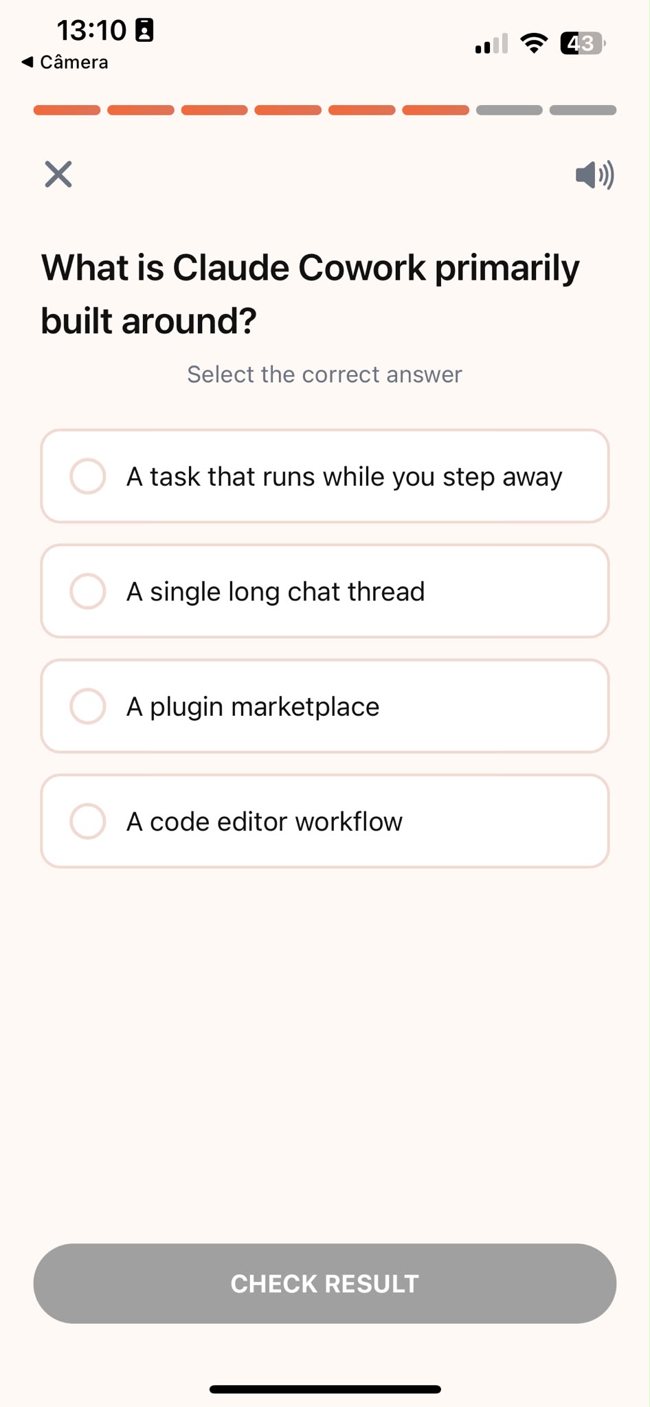 Quiz screen in the Claude Tutorial app